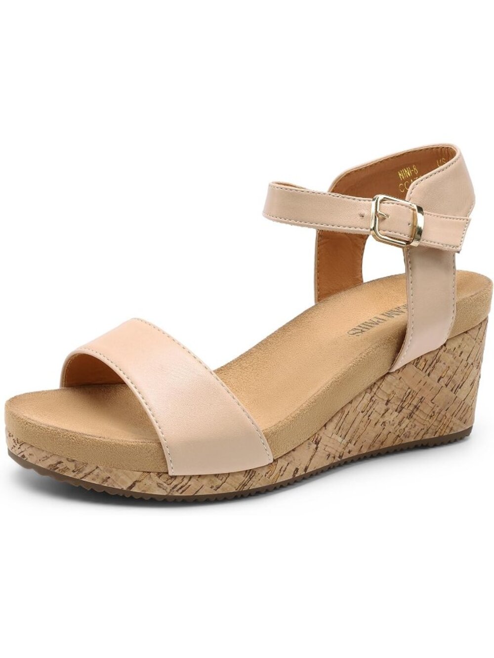 Women's Platform Wedge Sandals Nude Open Toe Ankle Strap Buckle Shoes For Summer